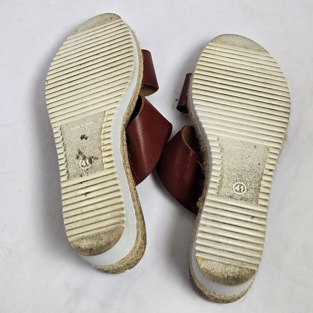 Bertuchi Spain Leather Espadrille Platform Sandals Brown Burgundy Wedge Women 41